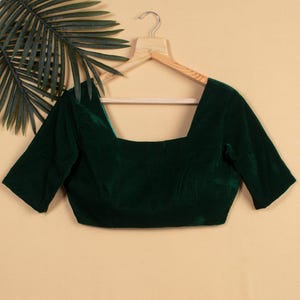 Beautiful Indian designer Velvet fabric Green colour  half sleeve handmade Blouse saree blouse , indian blouse , blouse || Free Shipping ||