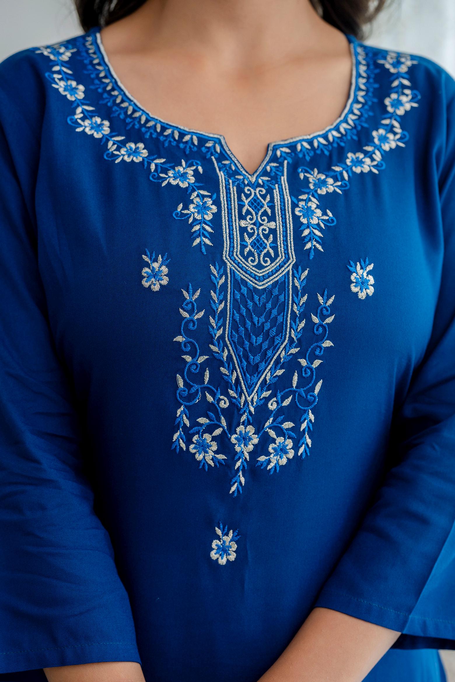 JG Set Di Kurti E Pantaloni In Rayon Per Donna – Ricami Dritti, Stampa Floreale, Con Dupatta, Abbigliamento Etnico Indiano - 4