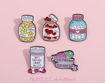 Happy Pills Épingle en émail Épingles médicales Badge pour médecins Infirmières Chapeau Épinglette Épinglette d'allaitement Épingles mignonnes Cadeau d'anniversaire pour son épingle en émail dur