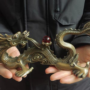 2025 Feng shui Chinese Dragon Statue Old Bronze 12 Zodiac Year Standing Dragon Statue Sculpture Patina Wealth Fengshui Decor Ancient  PDD456