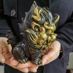 Wealth Pixiu Statue Feng Shui Decor Kirin Pi xiu,Copper kylin,Bronze unicorn Figurine,fine Foo-Dogs Lion Temple Guardian,Fengshui Decor gift image 6