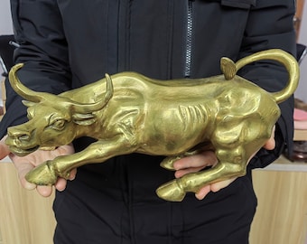 Pure Copper Wall Street Bull Statue Sculpture,fine Brass Cow Ox Statuette Figurine Modern Home Decor Office Lucky Feng Shui Ornaments Crafts