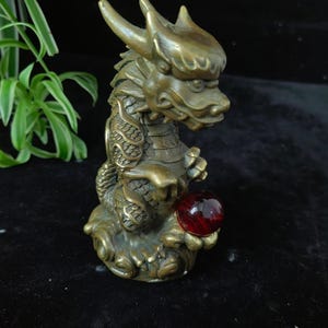 Feng shui Chinese Dragon Statue Old Bronze 12 Zodiac Year Standing Dragon Statue Sculpture Patina Wealth Fengshui Decor Ancient gift PDD456