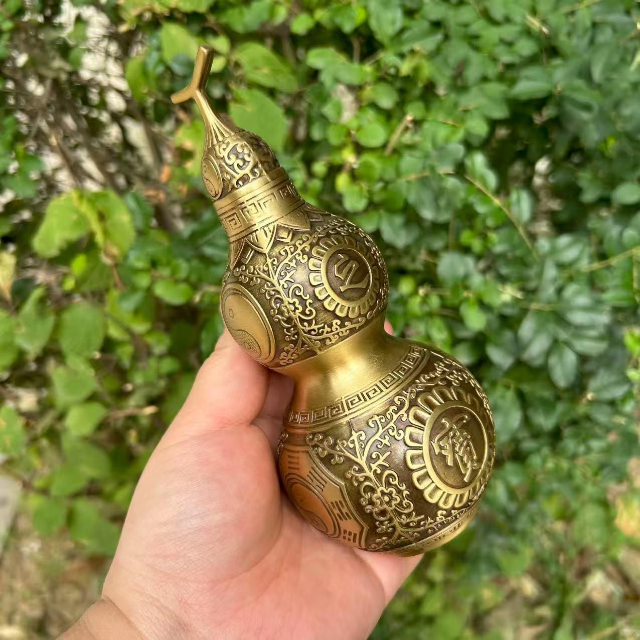 Wu Lou Portafortuna In Ottone Puro - Zucca Feng Shui Per Ricchezza E Prosperità - Decorazione Artigianale Per Casa, Ufficio E Auto - 2