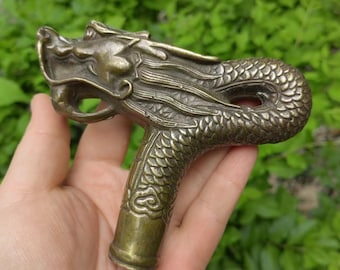 Solid Copper dragon head Cane Ornament Antique Brass Face Handle fine Vintage Style Walking Stick Victorian Cane Umbrella Topper Cast pdd272