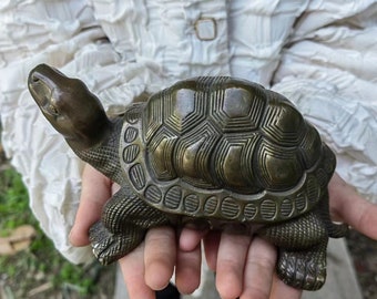 ブロンズ赤亀、庭の装飾、ブロンズ亀像、動物彫刻、亀の置物、手彫り亀
