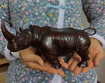 Copper Animal Rhinoceros figurine Statue Bronze Rhino toy model figure kids,fine Collectible Home Office Decor Rhino Sculpture Wildlife Gift