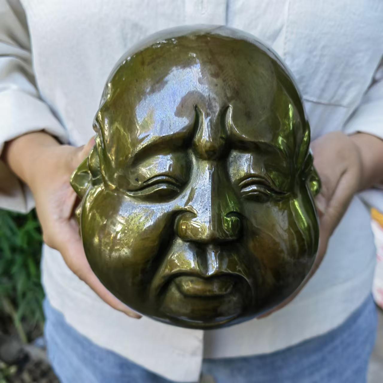 Buddhist antique Four Faces Bronze Buddha Head Sculpture Copper Happy Laugh Maitreya Buddha Head Copper Four Pleasure Anger Sorrow Joy pd661