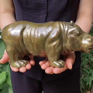Chubby Hippo Figurine Statue Copper Casting hippopotamus Africa Wild Animal Ornament sculpture Tea pet Accessories river horse mascot PDD076