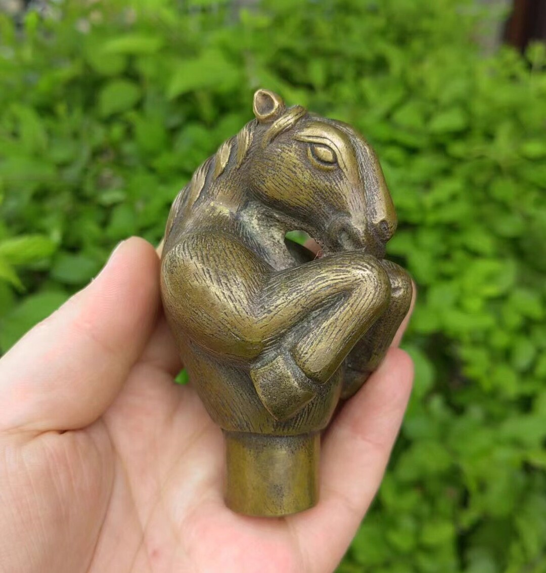 ヴィンテージスタイルの真鍮製馬頭杖トッパー、ビクトリア朝の