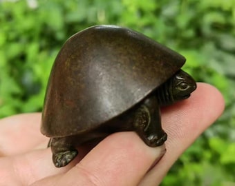 Tortuga tallada en cobre rojo vintage, decoración del hogar, tótem amuleto de la suerte