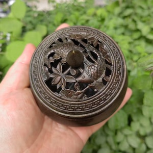 Vintage Copper fish  Shape Incense Holder ,Stick Incense Burner with Ash catcher, Incense Burner Censer Buddha Sandalwood Buddhism Insense