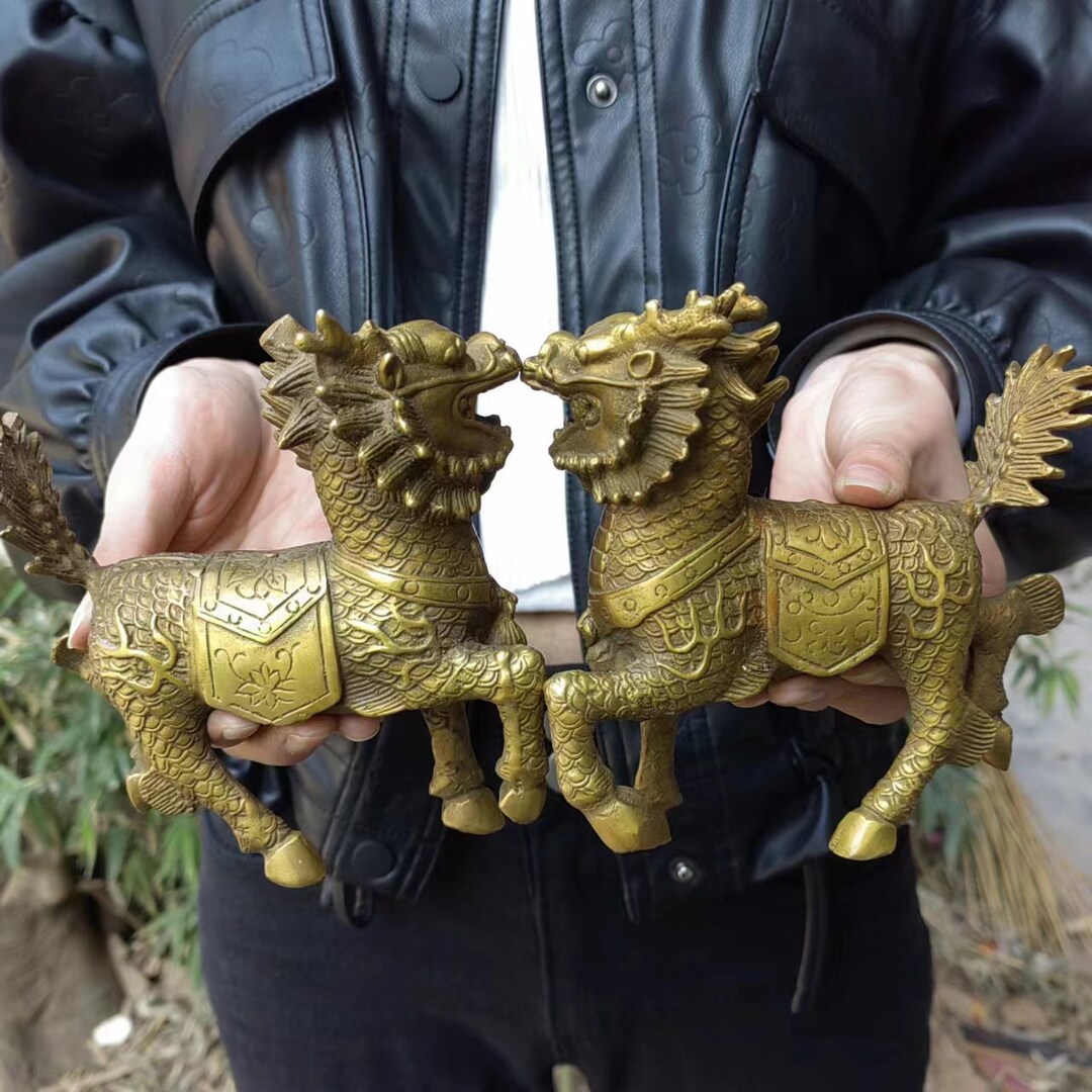 Pair Wealth QILIN Statue Feng Shui Decor Kirin Pi Xiu,copper Kylin ...