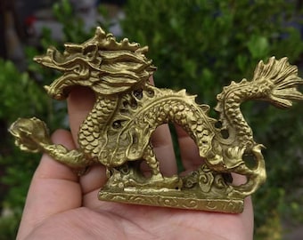 Vintage Copper Dragon Statue Patina Feng Shui Zodiac Decor PD233