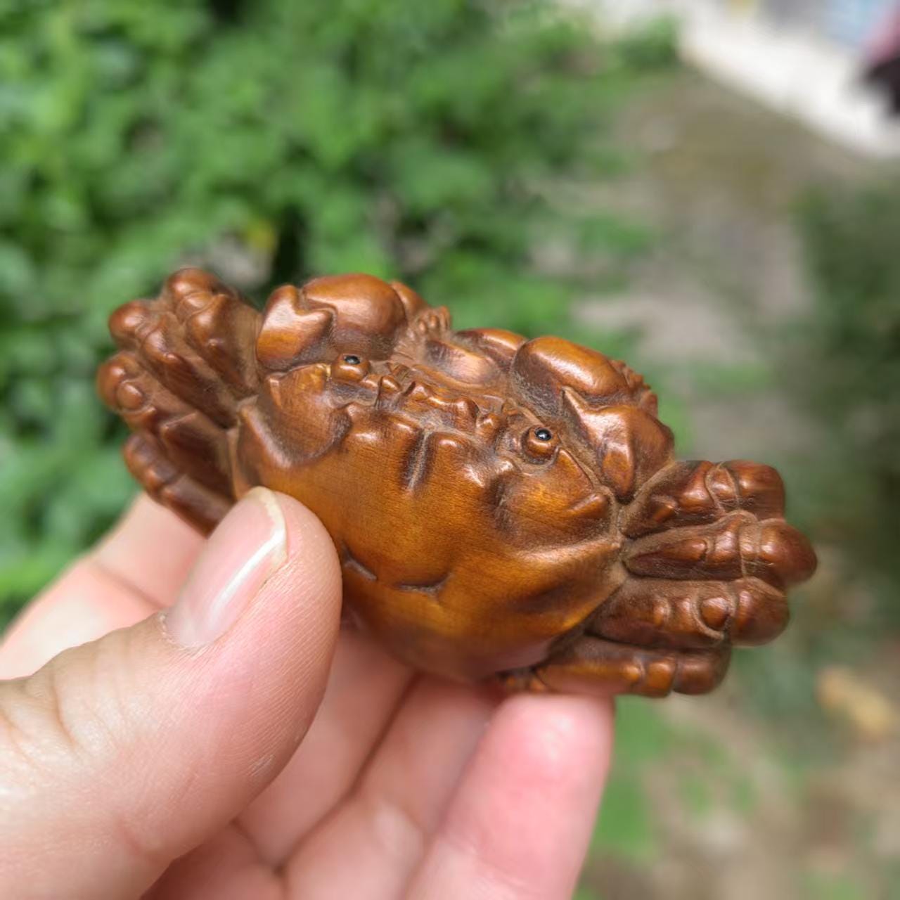 カニの像 木彫り 彫刻 完全手彫り カニの置物 ティーペット ギフト