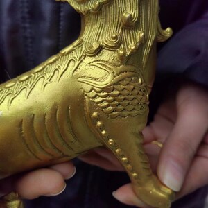 Wealth Pixiu Statue Feng Shui Decor Kirin Pi xiu, Copper kylin,Bronze unicorn Figurine, Foo-Dogs Lion Temple Guardian,Fengshui Decor PDD232 image 3