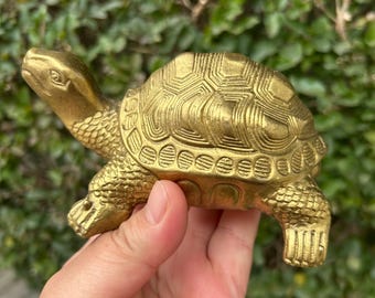 Vintage Style Copper Turtle Statue, Hand Carved Feng Shui Ornament