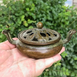 Retro Copper Incense Cone Holder, Brass incense burner,Vintage style Burner sandalwood tranquilizing censer tea ceremony Zen ornaments PD598