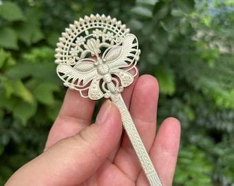 Copper Butterfly Hair Stick, Vintage Style Hanfu Hairpin