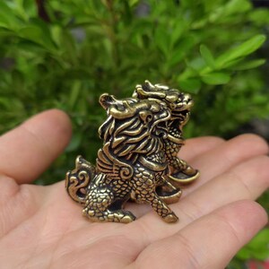 Pair Wealth QILIN Statue Feng Shui Decor Kirin,Copper kylin,Bronze unicorn Figurine,FINE Foo-Dogs Lion Temple Guardian,Fengshui DecorPDD254 image 6