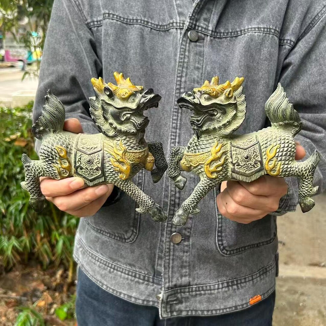 Pair Wealth Qilin Statue Feng Shui Decor Kirin Pi Xiu,copper Kylin ...