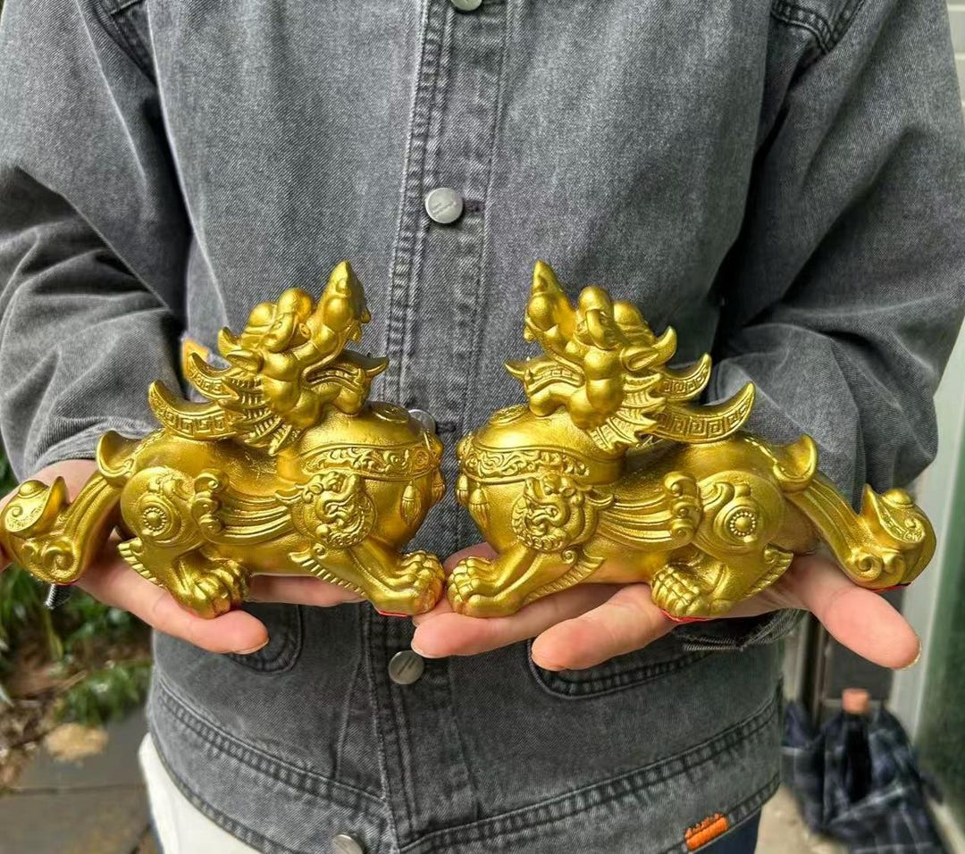 Pair Brass Pixiu Statue Feng Shui Decor Temple Guardian - Etsy
