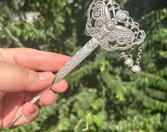 Butterfly Hair Stick: Vintage Copper Amulet, Hanfu Hair Pin