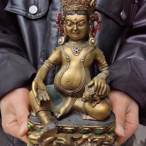 Unique Yellow Jambhala Buddha Statue Tibetan Buddhism Tantric God of Wealth Deity Mala Bodhisattva Hindu Praying Meditation buddhist PDD231