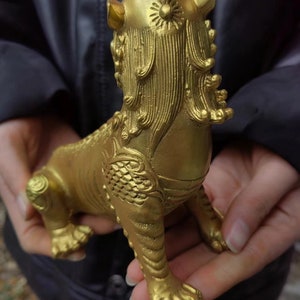 Wealth Pixiu Statue Feng Shui Decor Kirin Pi xiu, Copper kylin,Bronze unicorn Figurine, Foo-Dogs Lion Temple Guardian,Fengshui Decor PDD232 image 4