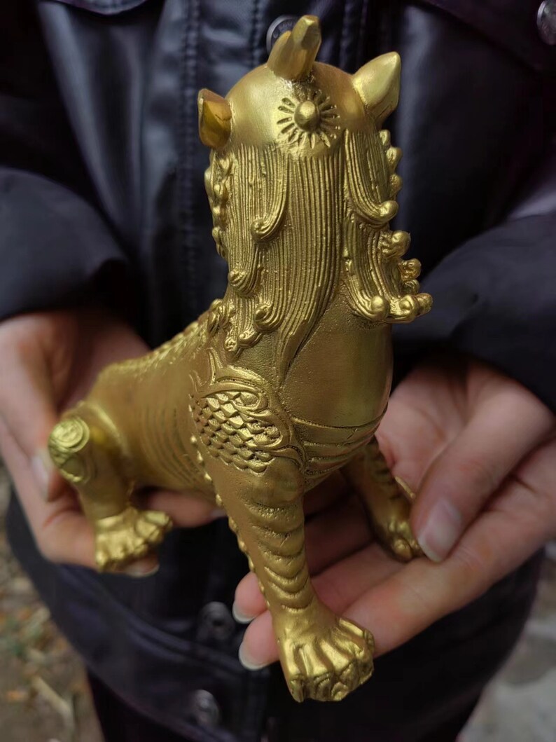 Wealth Pixiu Statue Feng Shui Decor Kirin Pi xiu, Copper kylin,Bronze unicorn Figurine, Foo-Dogs Lion Temple Guardian,Fengshui Decor PDD232 image 4