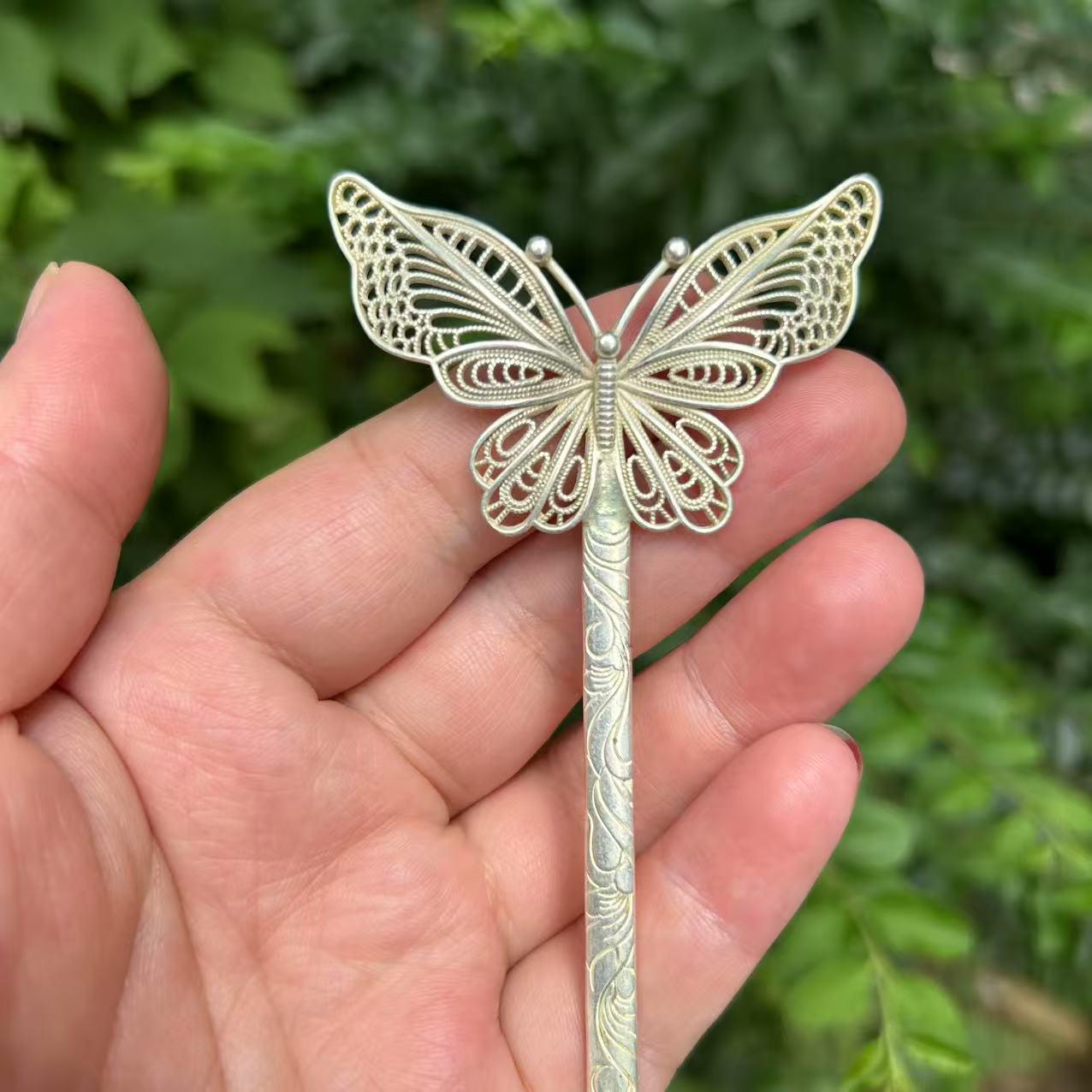 Butterfly Hair Stick, Hanfu Copper Hairpin, Vintage Style 