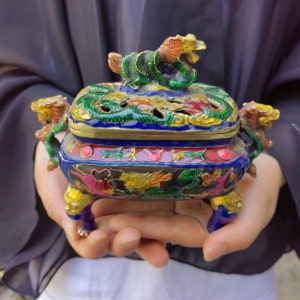 Fine Enamel Metal Buddha Incense Burner With Lid Unique Ritual Incense holder Tibet culture Brass Ash catcher Incensory Antique Cone PDD384