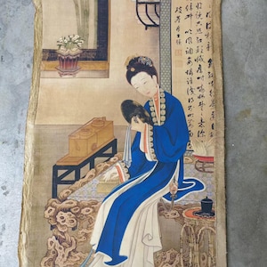 Replica di vecchia pergamena dipinta, antiche bellezze orientali, signora, pittura su carta di riso, pittura di figura, decorazione da parete senza cornice montata pdd630