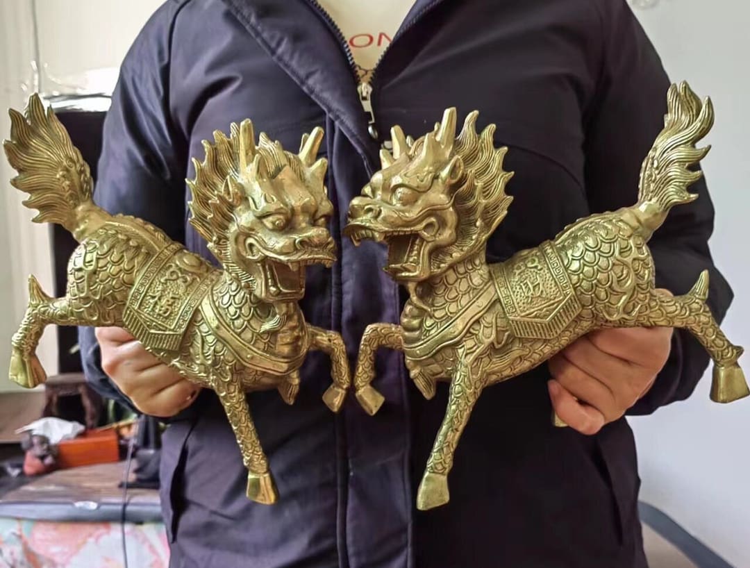 1 paire Feng Shui Chi Lin/Kylin richesse prospérité Statue