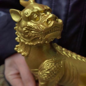 Wealth Pixiu Statue Feng Shui Decor Kirin Pi xiu, Copper kylin,Bronze unicorn Figurine, Foo-Dogs Lion Temple Guardian,Fengshui Decor PDD232 image 5