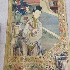 Riproduzione di un dipinto su carta di riso raffigurante una vecchia pergamena, decorazione per la casa, antica bellezza orientale, signora, dipinto su carta di riso, decorazione da parete non montata PDD486
