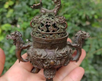 Porta-incenso em forma de dragão em cobre, decoração zen.