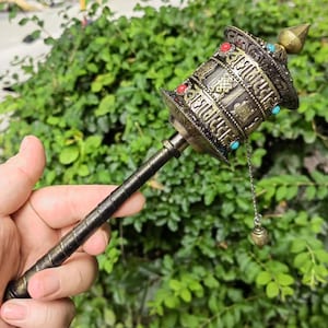 Tibetan Buddhist Handcrafted Prayer Wheel Wall Hanging Nepal Om Mani Mantra Hand Held Prayer Wheel Tibetan Prayer Wheel Praying gift p624