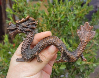 2024 Chinese New Year Dragon Statue Old Bronze 12 Zodiac Standing Dragon Statue Sculpture Patina Wealth Fengshui Decor Ancient Tibet gift
