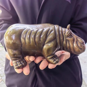 Chubby Hippo Figurine Statue Copper Casting hippopotamus Africa Wild Animal Ornament sculpture Tea pet Accessories river horse mascot PDD076