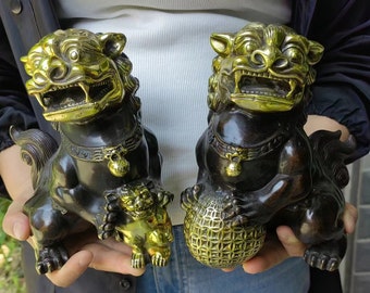 Vintage Brass Foo Dog Lion Temple Guardian Statue - Etsy