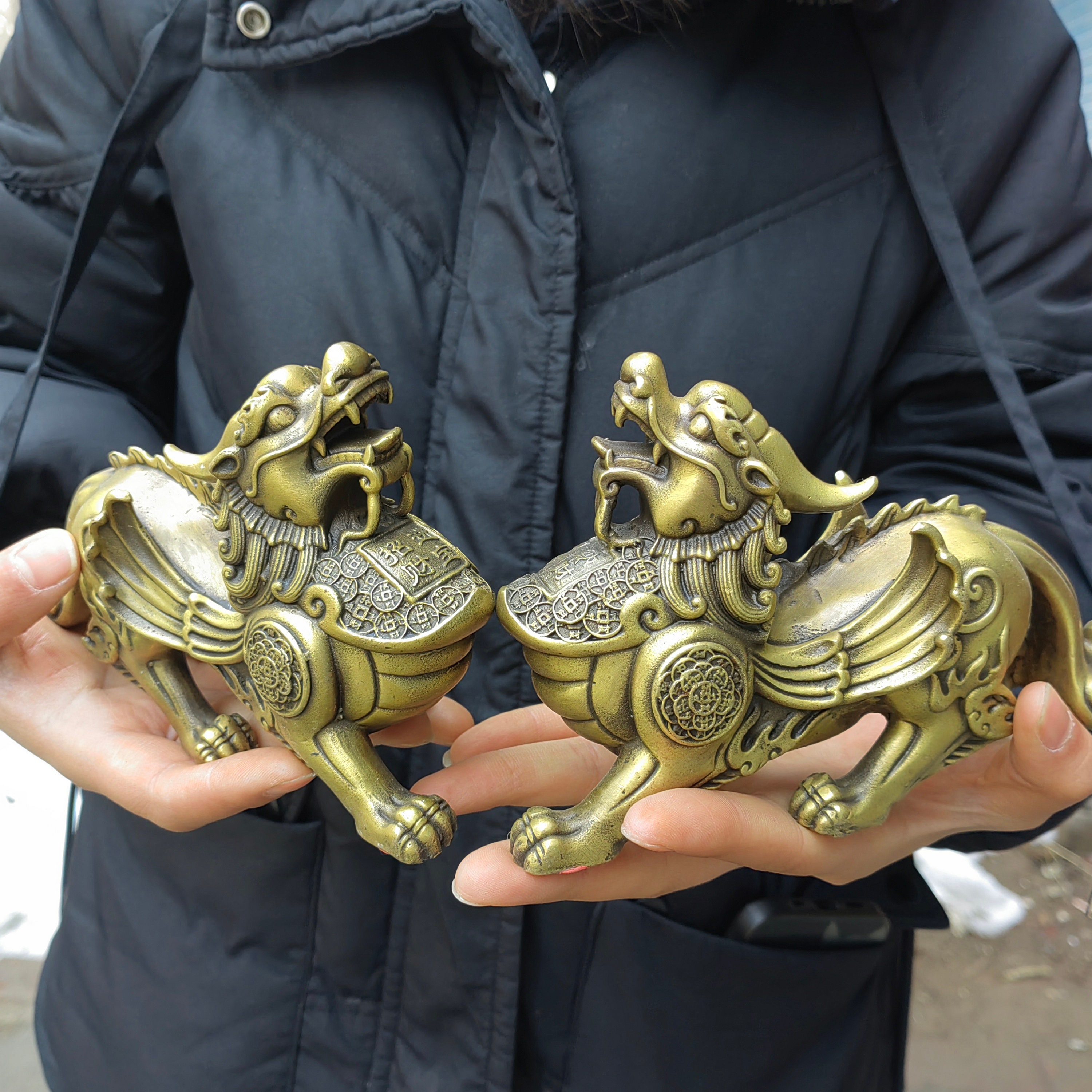 Pair Brass Pixiu Statues, Feng Shui Temple Guardian Decor - Etsy