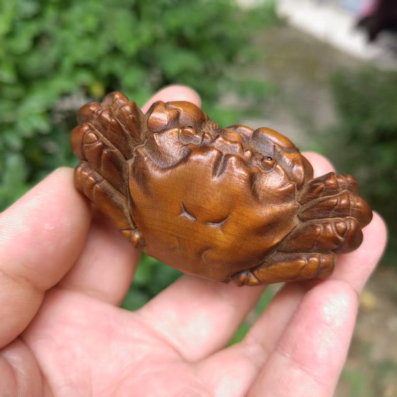 カニの像 木彫り 彫刻 完全手彫り カニの置物 ティーペット ギフト