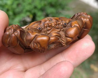 手彫りのツゲのカニの置物、木彫りのティーペット - Etsy 日本