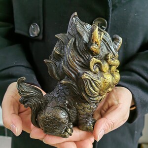 Wealth Pixiu Statue Feng Shui Decor Kirin Pi xiu,Copper kylin,Bronze unicorn Figurine,fine Foo-Dogs Lion Temple Guardian,Fengshui Decor gift image 5