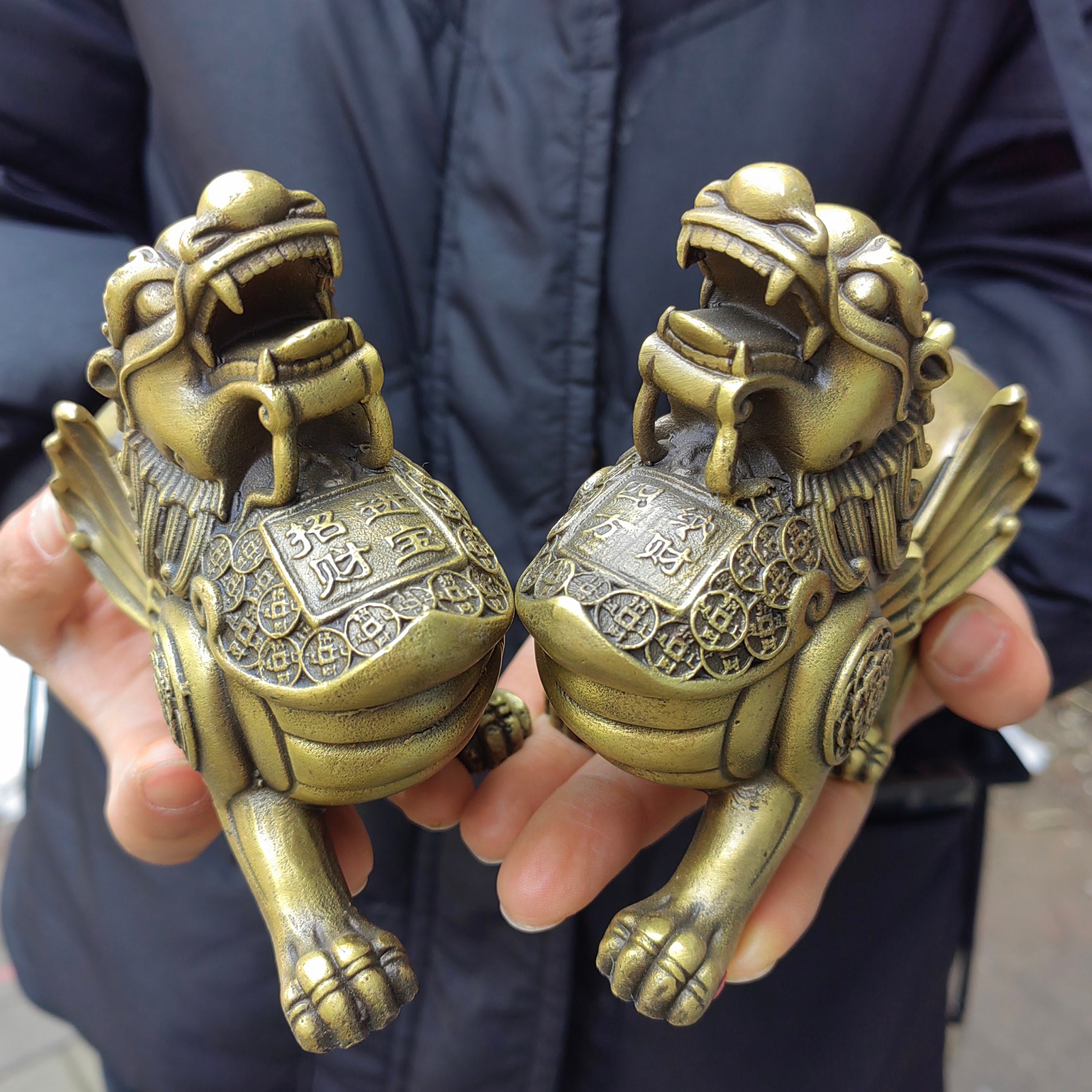 Pair Brass Pixiu Statues, Feng Shui Temple Guardian Decor - Etsy