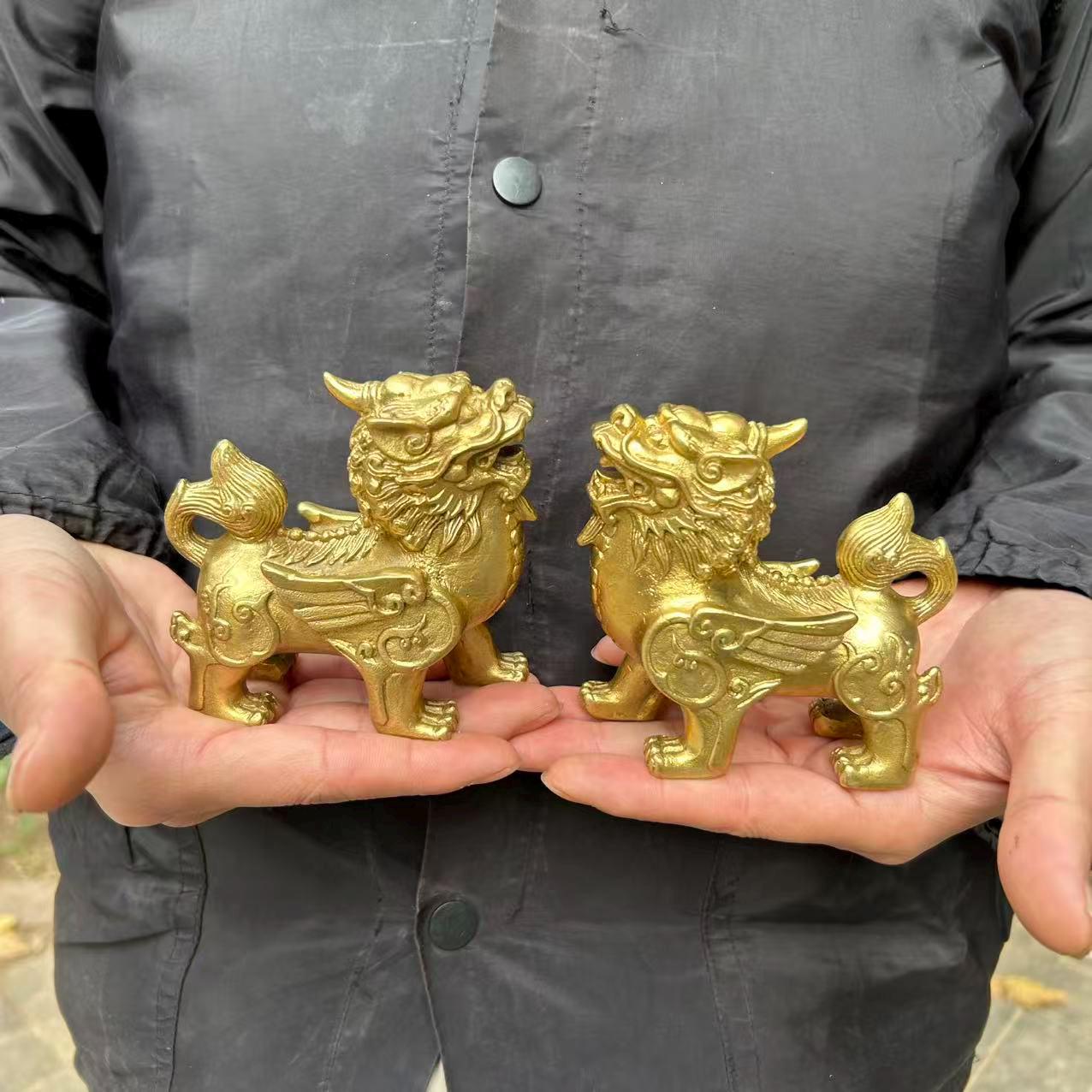 Pair Wealth Pixiu Statue Feng Shui Decor Kirin Pi Xiu,copper Kylin