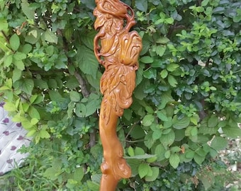 Vintage Style Carved Wooden Walking Cane with Palm Grip (90cm)