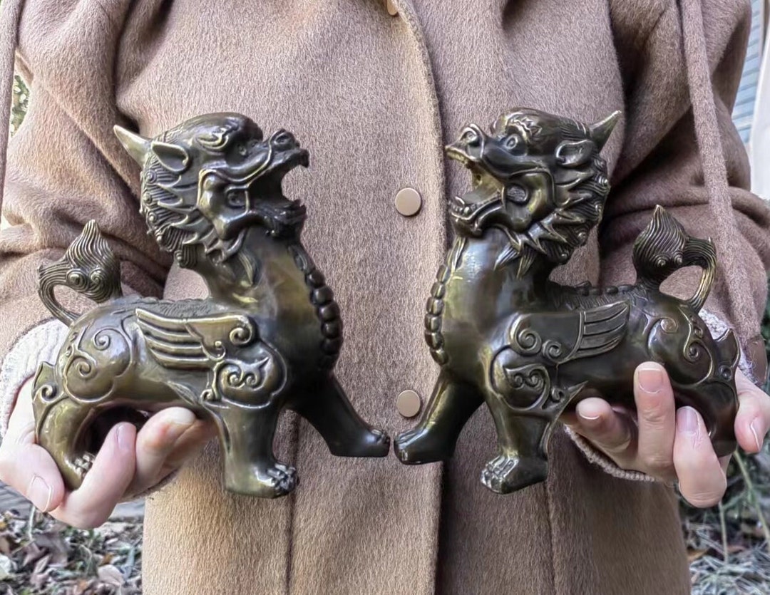 Pair Wealth Pixiu Statue Feng Shui Decor Kirin Pi Xiu,copper Kylin ...