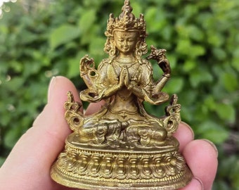 Antique Brass Seated Buddha Statue, Tibetan Meditation Decor